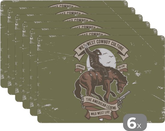 BWK Stevige Placemat - Rennende Paarden Op Een Zandvlakte - Set Van 8 Placemats 45x30 Cm 1 Mm Dik Polystyreen Afneembaar