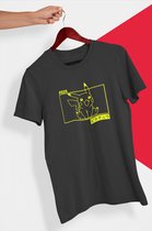 Pokemon Pikachu T-Shirt Zwart - Manga Comic Style - Maat XL