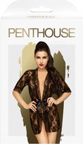 Penthouse Lingerie Sweet Retreat Kimono - Erotische Lingerieset - Maat XL - Zwart