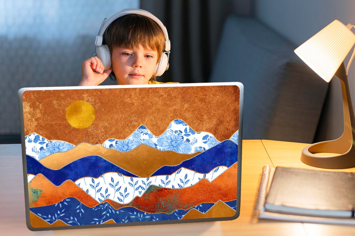 Laptop sticker - 17.3 inch - Delfts Blauw - Goud - Patronen - 40x30cm - Laptopstickers - Laptop skin - Cover