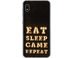Telefoonhoesje Geschikt voor Samsung Galaxy A10 hoesje - Gaming - Games - Quotes - Spreuken - Eat sleep game repeat - Siliconen Telefoonhoesje Telefoonhoesje