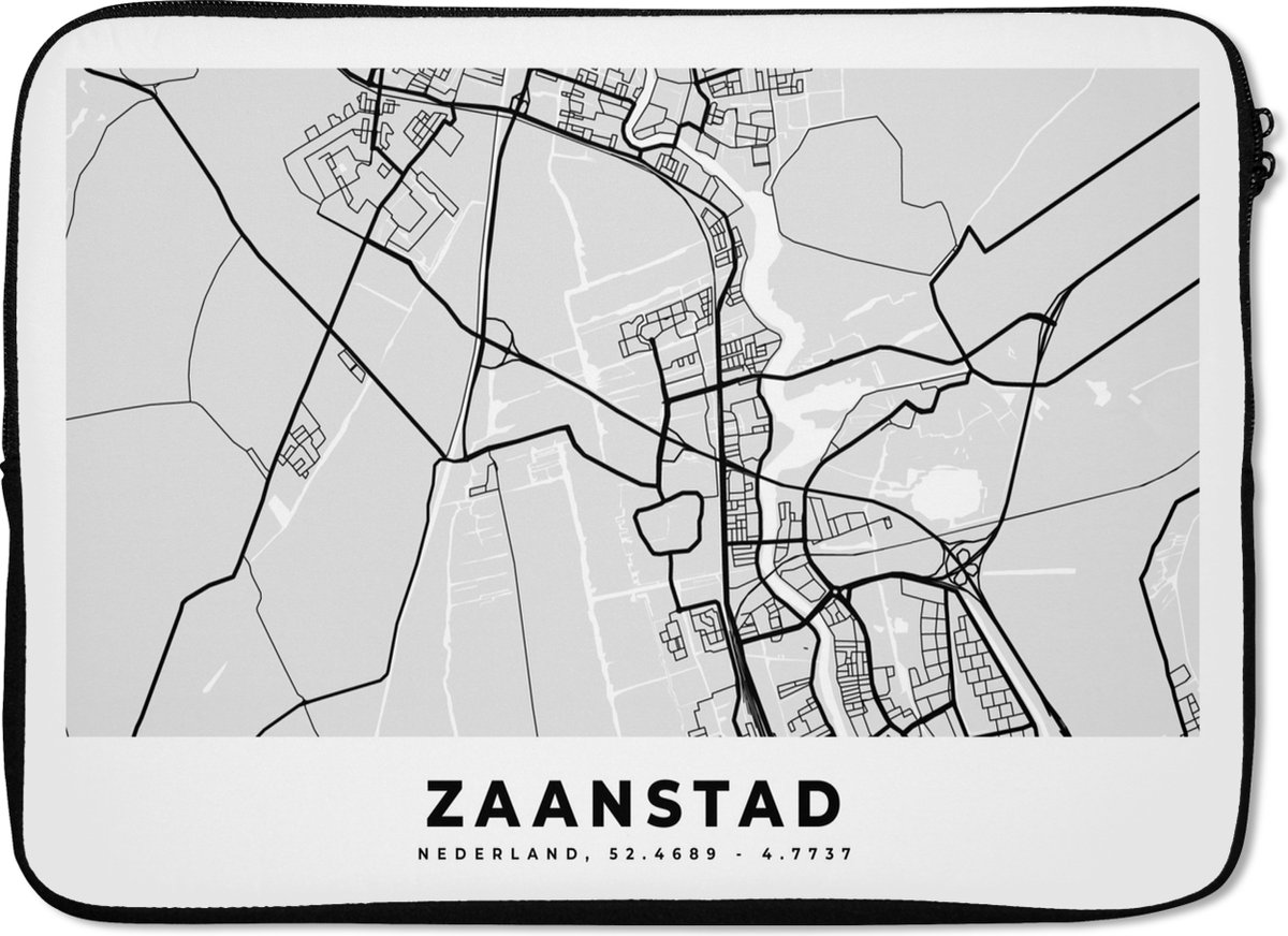 Laptophoes 14 inch - Stadskaart - Zaanstad - Nederland - Laptop sleeve - Binnenmaat 33x23 cm - Zwarte achterkant