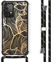 iMoshion Design hoesje met koord Samsung Galaxy A52(s) (5G/4G) - Bladeren - Goud / Zwart