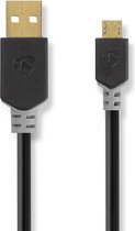 Nedis USB-Kabel - USB 2.0 - USB-A Male - USB Micro-B Male - 480 Mbps - Verguld - 2.00 m - Rond - PVC - Antraciet - Doos
