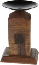 Kandelaars - vintage houten kaarshouder thuis gebruikt 9x10x11cm geassorteerd - natural - 9x10x11