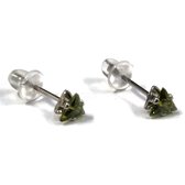 Aramat jewels ® - Zirkonia zweerknopjes driehoek 4mm oorbellen olijf groen chirurgisch staal