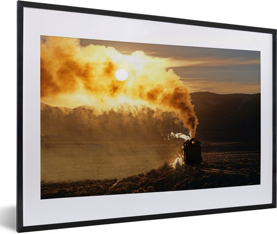 Fotolijst incl. Poster - Een zonsondergang achter de stoomlocomotief - 60x40 cm - Posterlijst