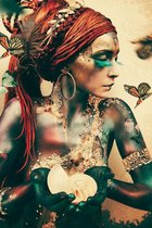 Woman with butterflies by jaime ibarra i Art - 60cm x 90cm - Fotokunst Vrouw op Plexiglas Schilderij - Acrylglas Wanddecoratie Vlinders Goud Vrouwengezicht Portret