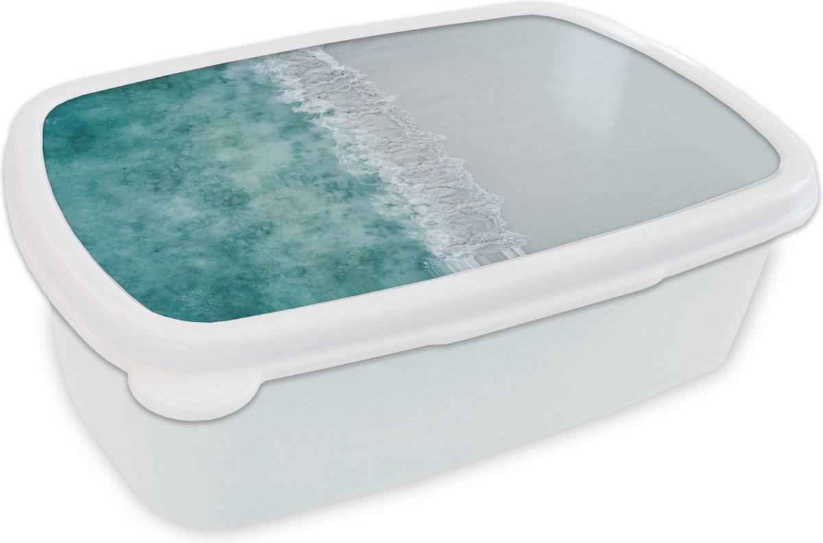 Broodtrommel Wit - Lunchbox - Brooddoos - Strand - Zee - Golven - 18x12x6 cm - Volwassenen
