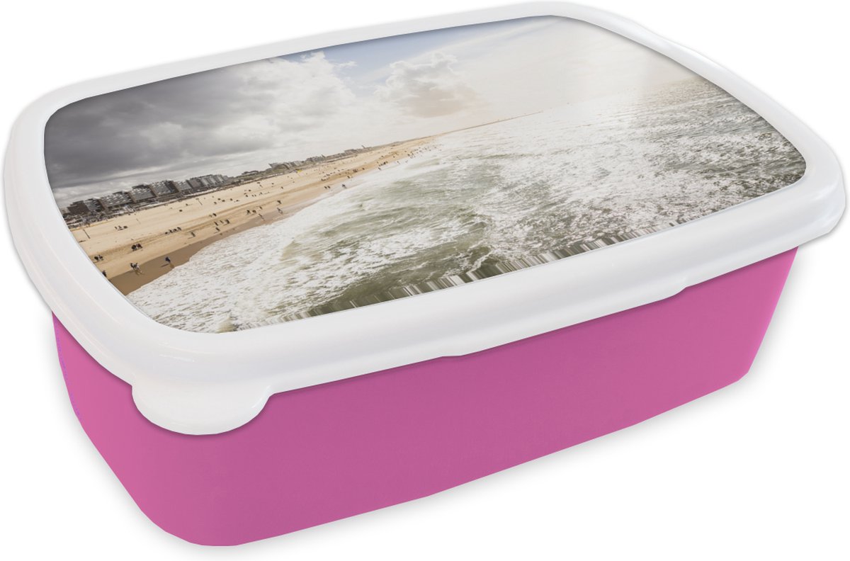 Broodtrommel Roze - Lunchbox - Brooddoos - Zee - Zon - Nederland - 18x12x6 cm - Kinderen - Meisje