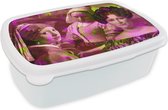 Broodtrommel Wit - Lunchbox - Brooddoos - Collage - Schilderij - Neon - 18x12x6 cm - Volwassenen