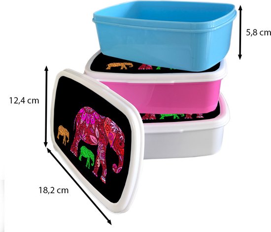 Lunch box Wit - Lunch box - Boîte à pain - Eléphants - Motifs - Fleurs - Plantes - 18x12x6 cm - Adultes