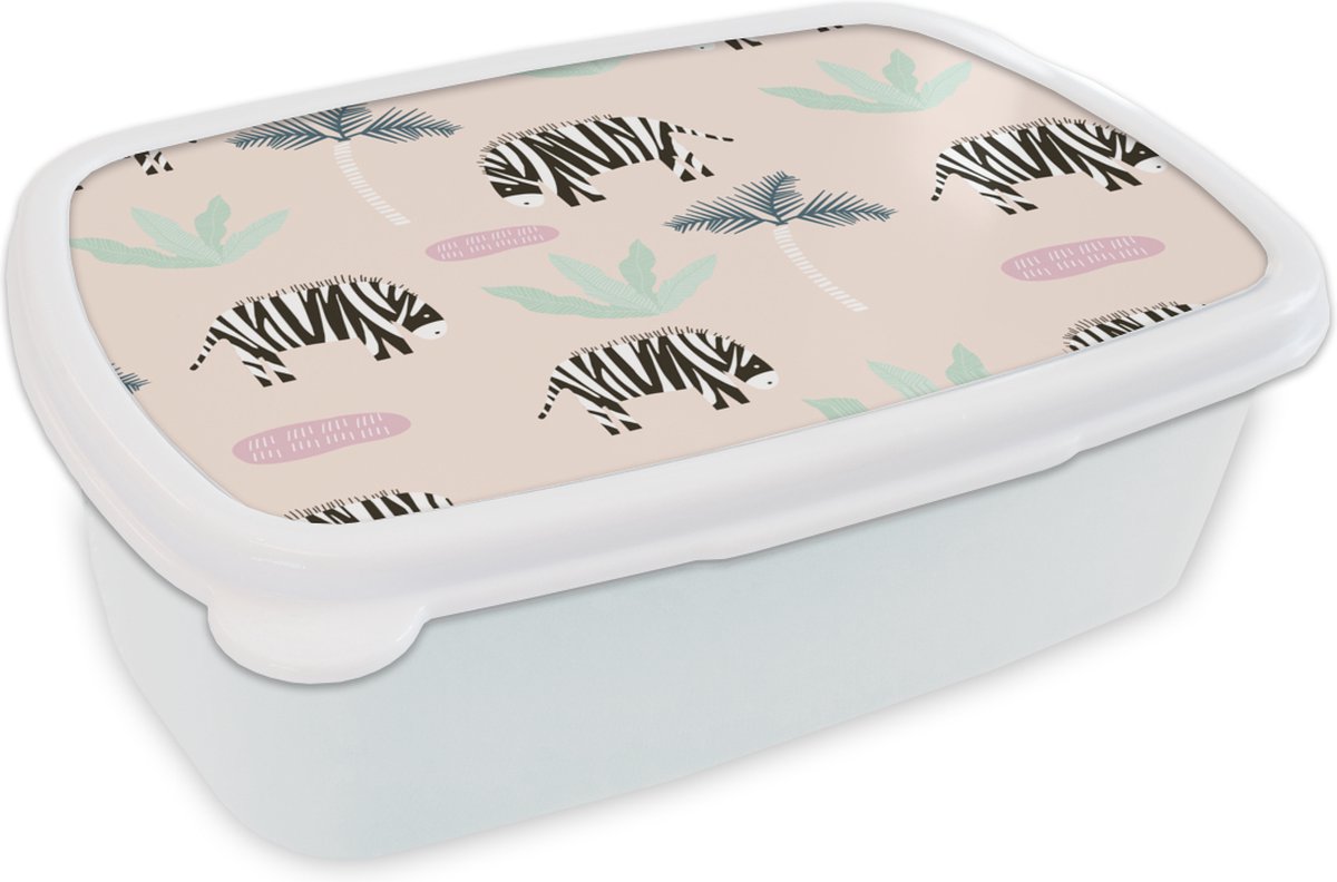 Broodtrommel Wit - Lunchbox - Brooddoos - Zebra - Boom - Pastel - 18x12x6 cm - Volwassenen