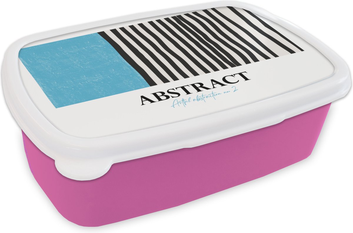 Broodtrommel Roze - Lunchbox - Brooddoos - Blauw - Design - Zwart - Wit - 18x12x6 cm - Kinderen - Meisje