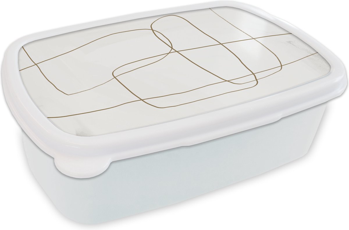 Broodtrommel Wit - Lunchbox - Brooddoos - Abstract - Wit - Bruin - 18x12x6 cm - Volwassenen