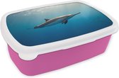 Broodtrommel Roze - Lunchbox - Brooddoos - Dolfijn - Zee - Zon - 18x12x6 cm - Kinderen - Meisje