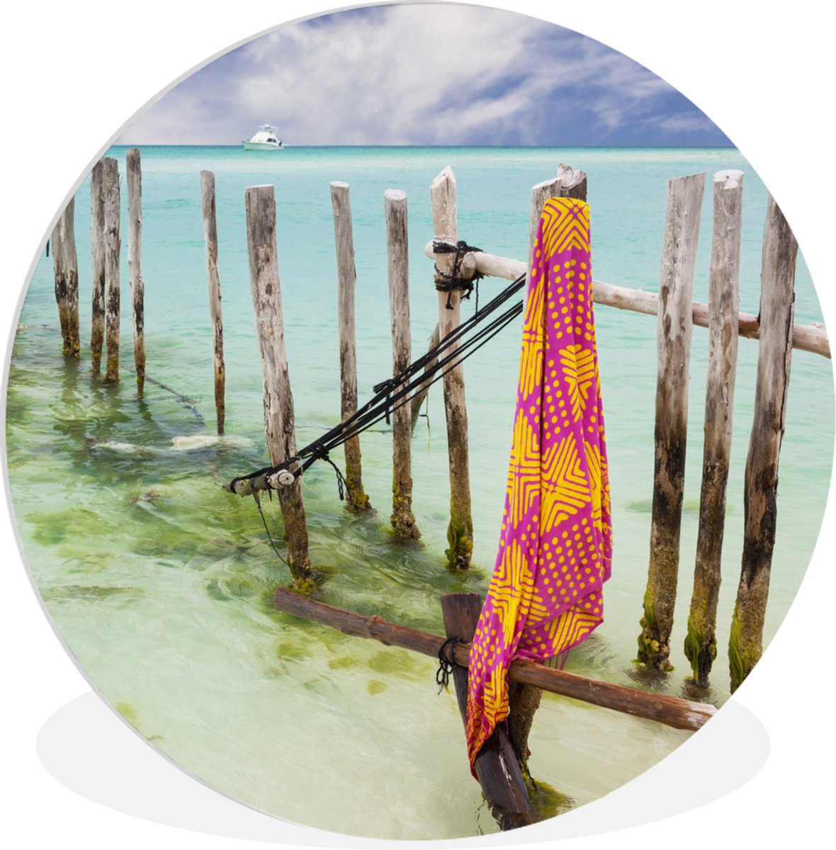 WallCircle - Wandcirkel ? 90 - Houten palen in Caribische Zee op het eiland Isla Mujeres -