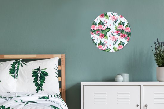 Wall Circle - Wall Circle Indoor - ⌀ 30 cm - Plastique - Flamingo - Fleurs - Feuilles - Motif