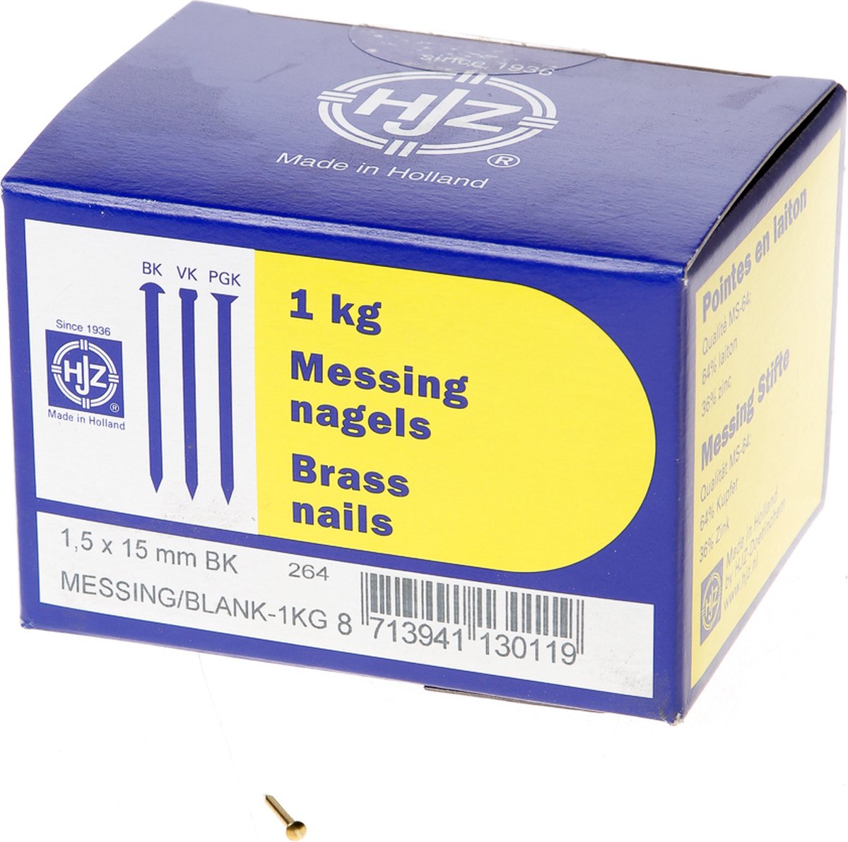 Hjz Messing nagels bombe kop 1.5 x 15mm 1kg