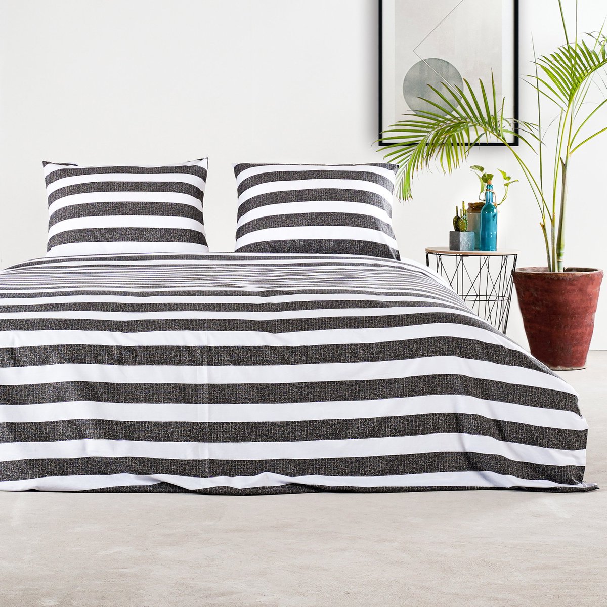 Charm & Co Stripes - Dekbedovertrek - Lits-jumeaux - 240 x 200/220 - Antraciet