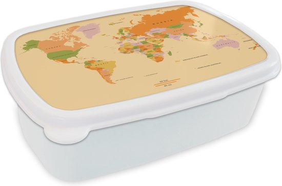 Boîte à lunch Wit - Boîte à lunch - Boîte à pain - Carte du Wereldkaart - Colorée - Tendance - Trendy cm - Adultes - Cadeau Sinterklaas - Distribution cadeaux pour enfants - Cadeaux chaussures Sinterklaas