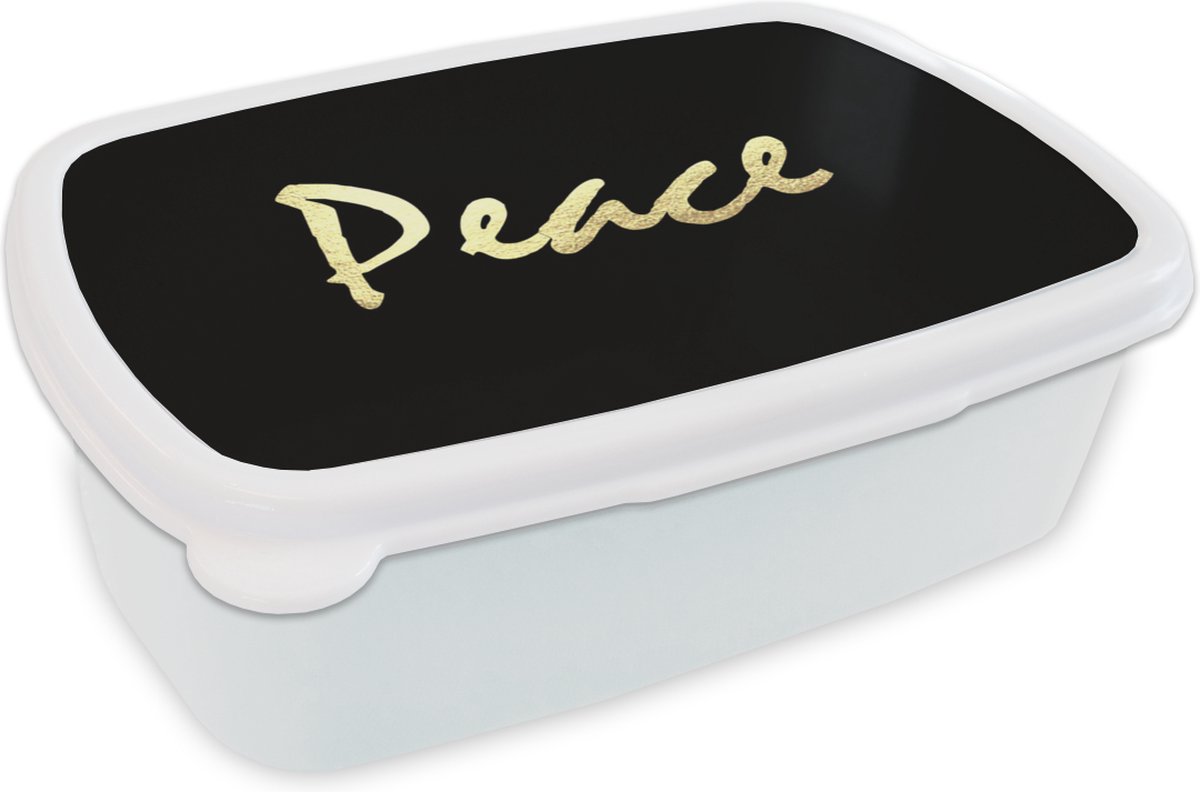 Broodtrommel Wit - Lunchbox - Brooddoos - Quote - Vrede - Goud - Zwart - 18x12x6 cm - Volwassenen