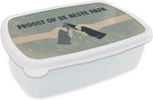 Broodtrommel Wit - Lunchbox - Brooddoos - Spreuken - Proost op de beste papa - Vaderdag - Quotes - 18x12x6 cm - Volwassenen