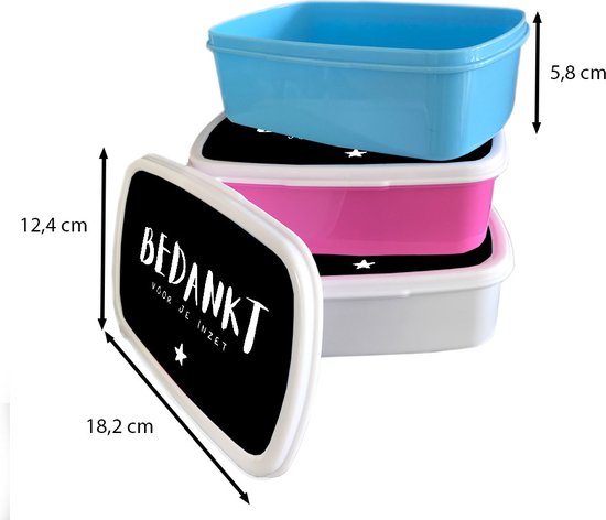 Boîte à pain Wit - Boîte à lunch - Boîte à pain - Proverbes - Collègues - Citations - Merci pour vos efforts - 18x12x6 cm - Adultes - Cadeau Sinterklaas - Distribution de cadeaux pour enfants - Cadeaux chaussures Sinterklaas