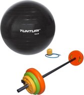 Tunturi - Fitness Set - Halterset 20 kg incl stang - Gymball Zwart 55 cm