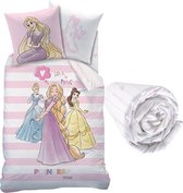 Disney Princess Dekbedovertrek Set Stripes - Eenpersoons - Inclusief Hoeslaken - Katoen