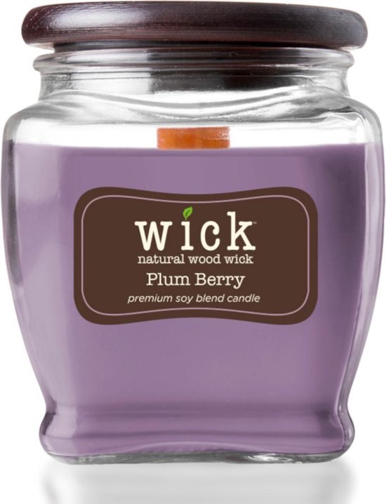 Colonial Candle – Wick Plum Berry - 425 gram | geurkaars sojablend | 60 tot 90 branduren | houten knisperlont | zoet en warm | sinaasappel en grapefruit , jasmijn en vanille, pruim | zomer herfst kaars |