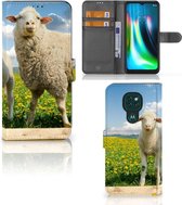 Telefoon Hoesje Motorola Moto G9 Play | E7 Plus Wallet Book Case met foto Schaap en Lammetje