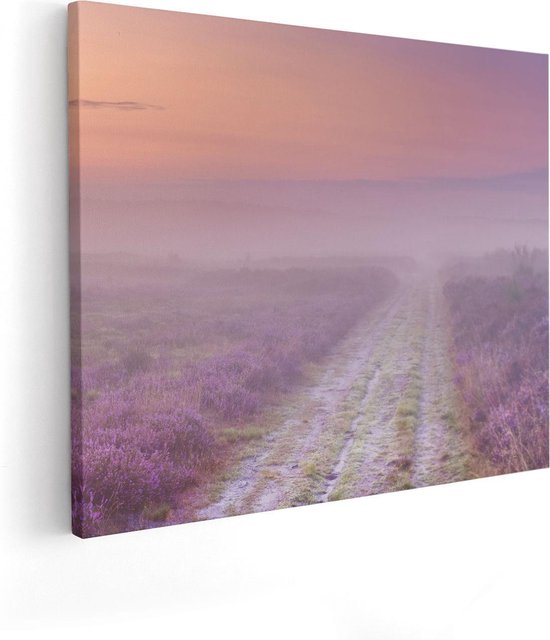 Artaza Canvas Schilderij Pad in de Weide tijdens de Mist - 100x80 - Groot - Foto Op Canvas - Canvas Print