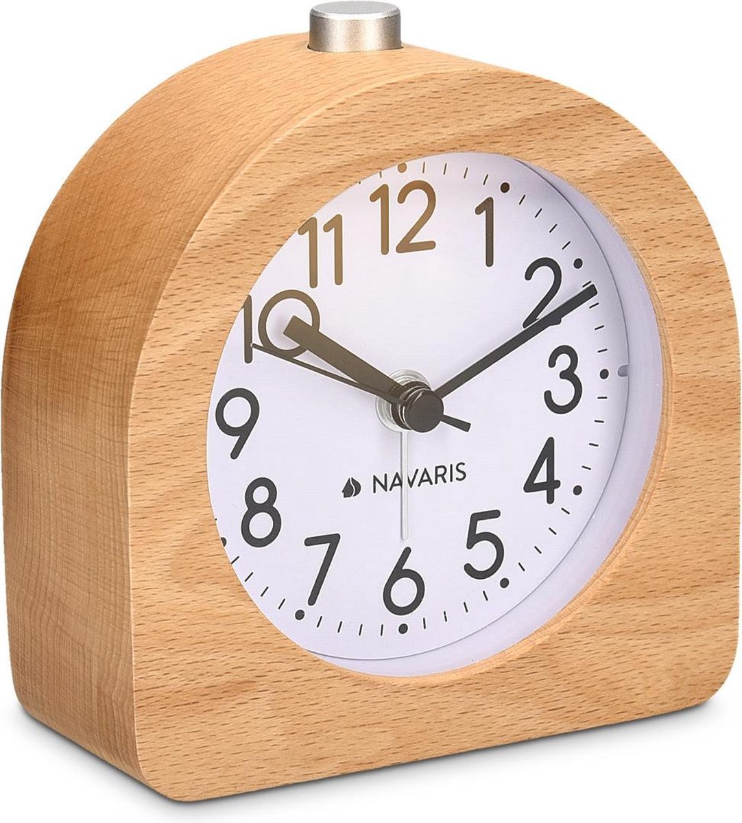 Navaris Analog Wooden Alarm Clock with Snooze Retro Clock Half Round with Dial Alarm Light Quiet Table Clock Without Ticking Natural Wood in Light Brown Light Brown