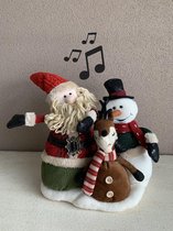 Muzikaal zang & bewegend trio Kerstman eland sneeuwman wish you a merry christmas 35 x 36 cm | YID-80563 | La Galleria