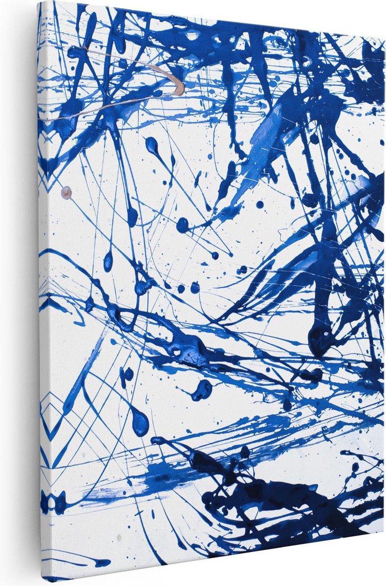 Artaza - Canvas Schilderij - Abstracte Kunst Blauwe Verf - 80x100 - Groot - Foto Op Canvas - Canvas Print