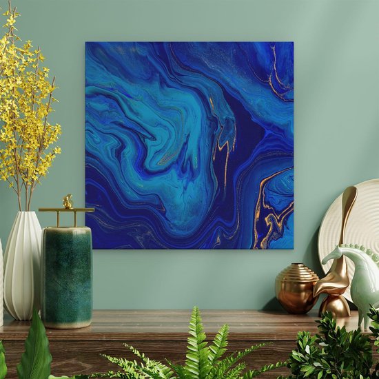 Artaza - Peinture sur toile - Art abstrait - Blauw avec Peinture dorée - 30x30 - Klein - Photo sur toile - Impression sur toile