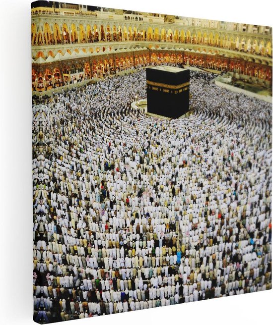 Artaza Canvas Schilderij Zwarte Steen in Mekka met Biddende Moslims - 60x60 - Foto Op Canvas - Canvas Print