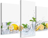 Schilderij - Muntblaadjes met citroenen, keuken, 3 luik, premium print