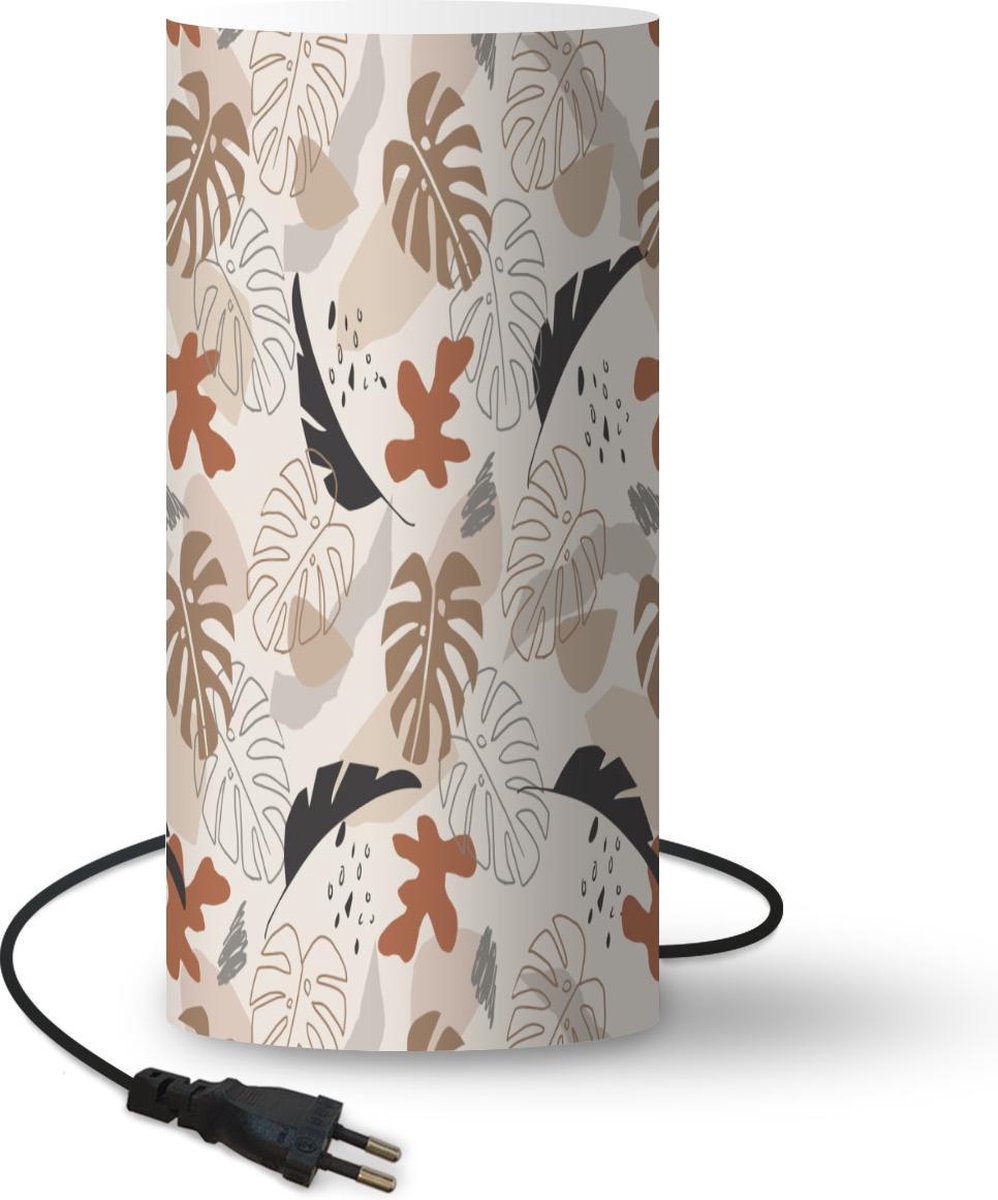 Lamp - Nachtlampje - Tafellamp slaapkamer - Zomer - Monstera - Bruin - 33 cm hoog - Ø15.9 cm - Inclusief LED lamp