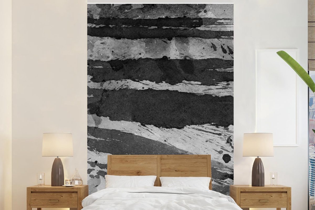 Behang - Fotobehang Waterverf - Zwart - Grijs - Breedte 155 cm x hoogte 240 cm