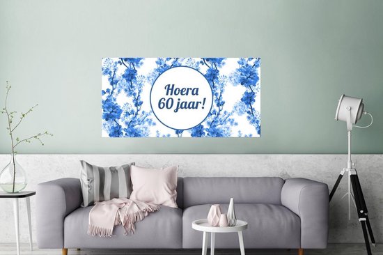 Affiche Anniversaire - 60 Ans - Blauw - Wit - 120x60 cm