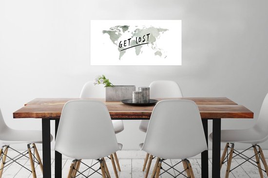 Décoration murale - Carte du Wereldkaart - Peinture à l'aquarelle - Dire - 80x40 cm - Affiche