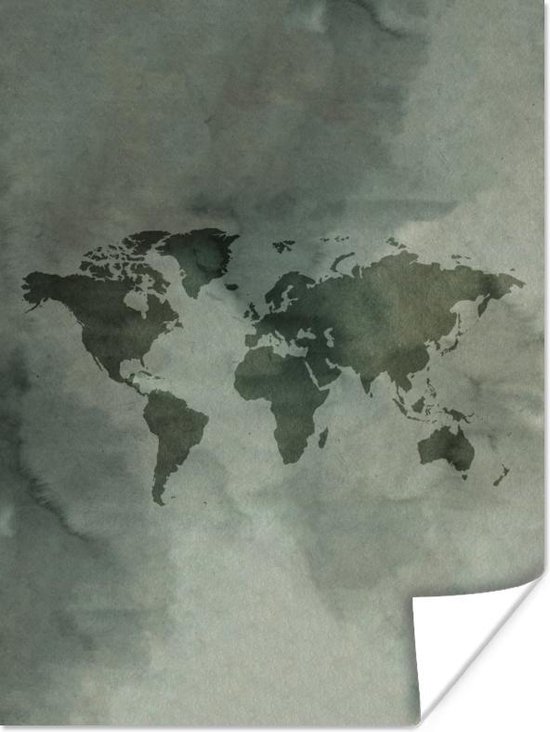 Poster Wereldkaart - Aquarelle - Grijs - 120x160 cm XXL