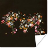 Poster Wereldkaart - Rozen - Lelie - Bloemen - 30x30 cm