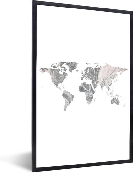Cadre photo avec affiche - Carte - Monde - Peinture - Marbre - 20x30 cm - Cadre pour affiche