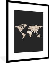 Fotolijst incl. Poster - Wereldkaart - Beige - Zwart - 60x80 cm - Posterlijst