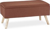 canapé relaxdays avec espace de rangement - tissu - repose-pieds - banc de rangement - sur pieds - banc d'entrée brun