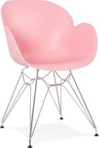 Alterego Moderne stoel 'UNAMI' van roze kunststof met verchroomd metalen voeten