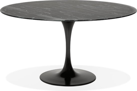 Alterego Ronde eettafel 'SHADOW' van zwart glas met marmereffect - Ø 140 cm